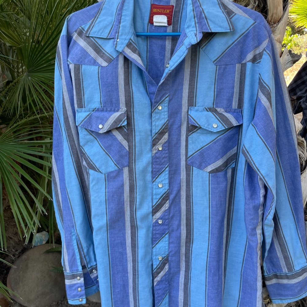 Vintage Men’s Rustler Wester shirt long sleeve snap size large horse horses